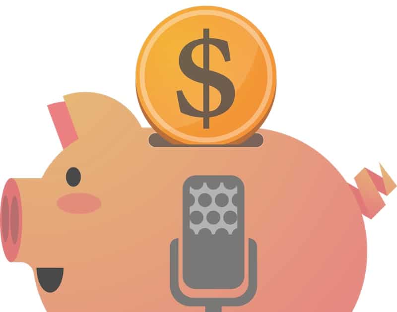 Illustration of an isolated   piggy bank  with  a microphone sign